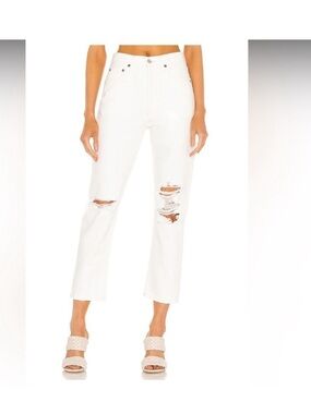AGOLDE Riley Crop Distressed White Straight Leg Jeans size 29